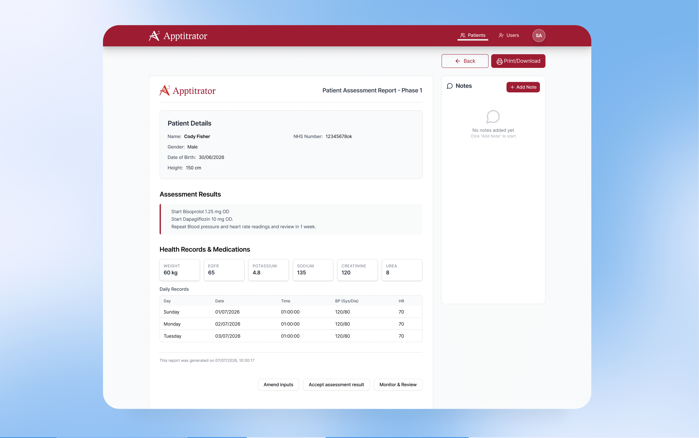 Appritrator App patient assesment