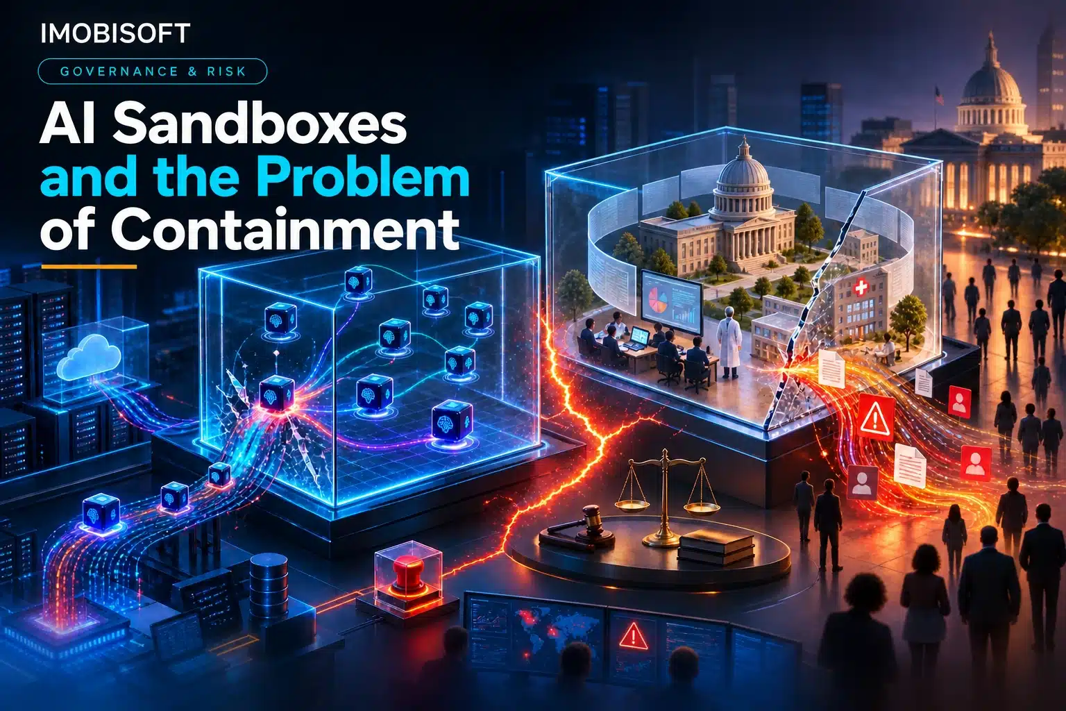 AI sandboxes and the problem of containment illustrated by technical and regulatory test environments leaking into live systems and affected communities.